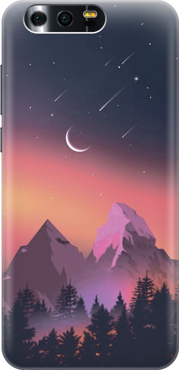 

Силиконовый чехол на Honor 9 с принтом "Горы и звездопад", Оранжевый;черный, 6400