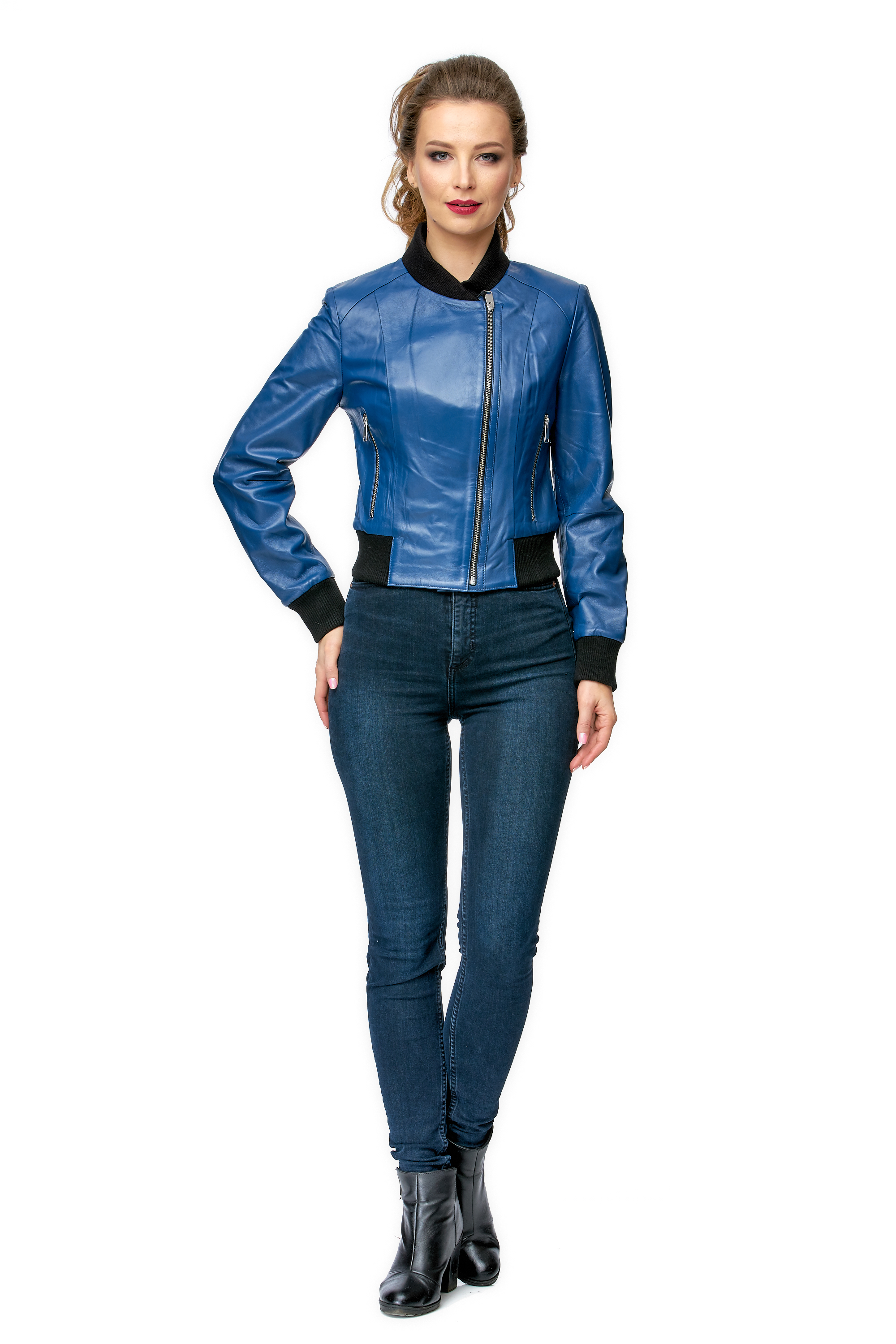 

Кожаная куртка женская МОСМЕХА 8005670 синяя 42 RU, Синий, 8005670