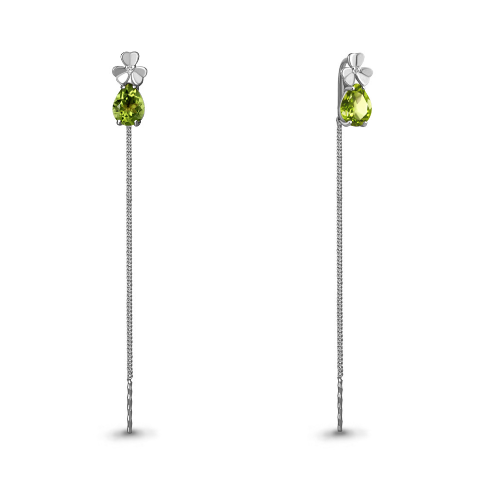

Серьги из серебра с хризолитом\фианитом Aquamarine Aquamarine 4767807А_925_р, 4767807А_925_р