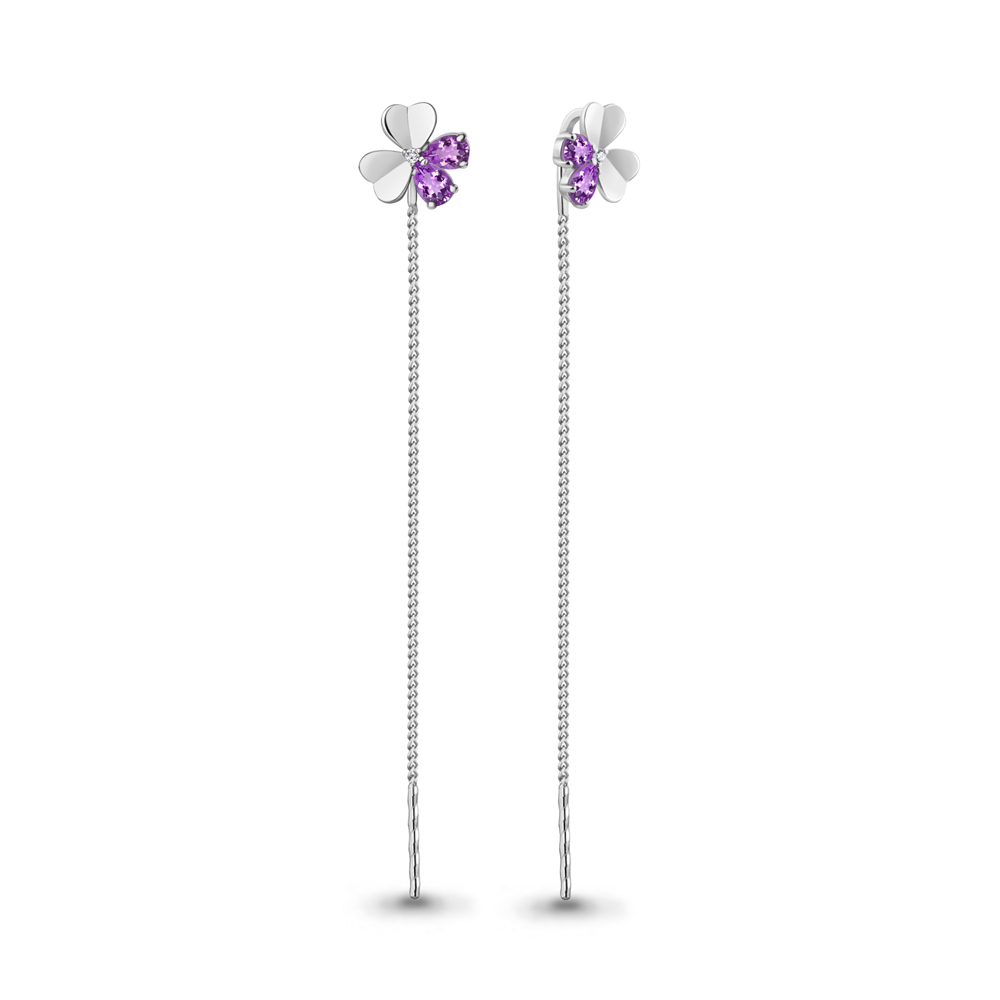 

Серьги из серебра с аметистом\фианитом Aquamarine Aquamarine 4767704А_925_р, 4767704А_925_р