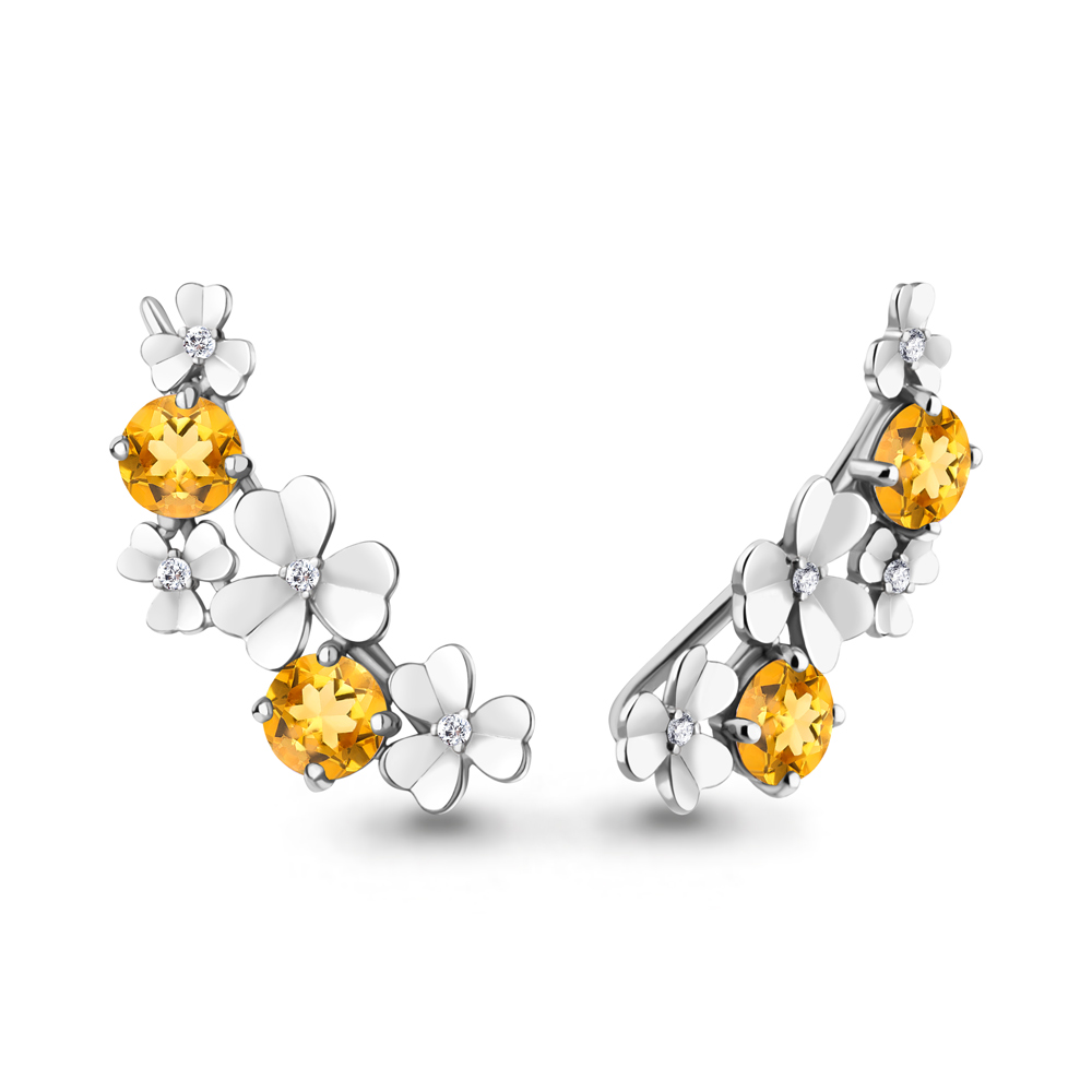 

Серьги из серебра с цитрином\фианитом Aquamarine Aquamarine 4767606А_925_р, 4767606А_925_р
