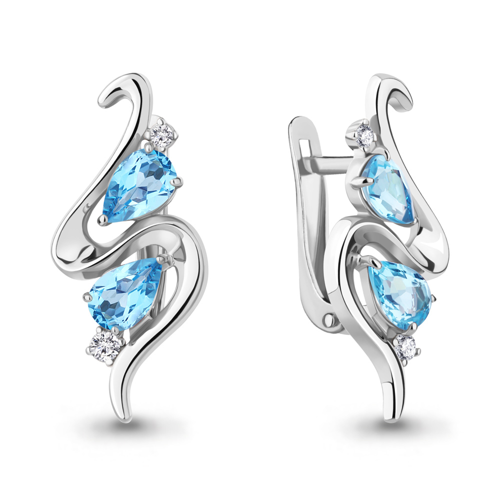 

Серьги из серебра с топазом\фианитом Aquamarine Aquamarine 4765905А_925_р, 4765905А_925_р