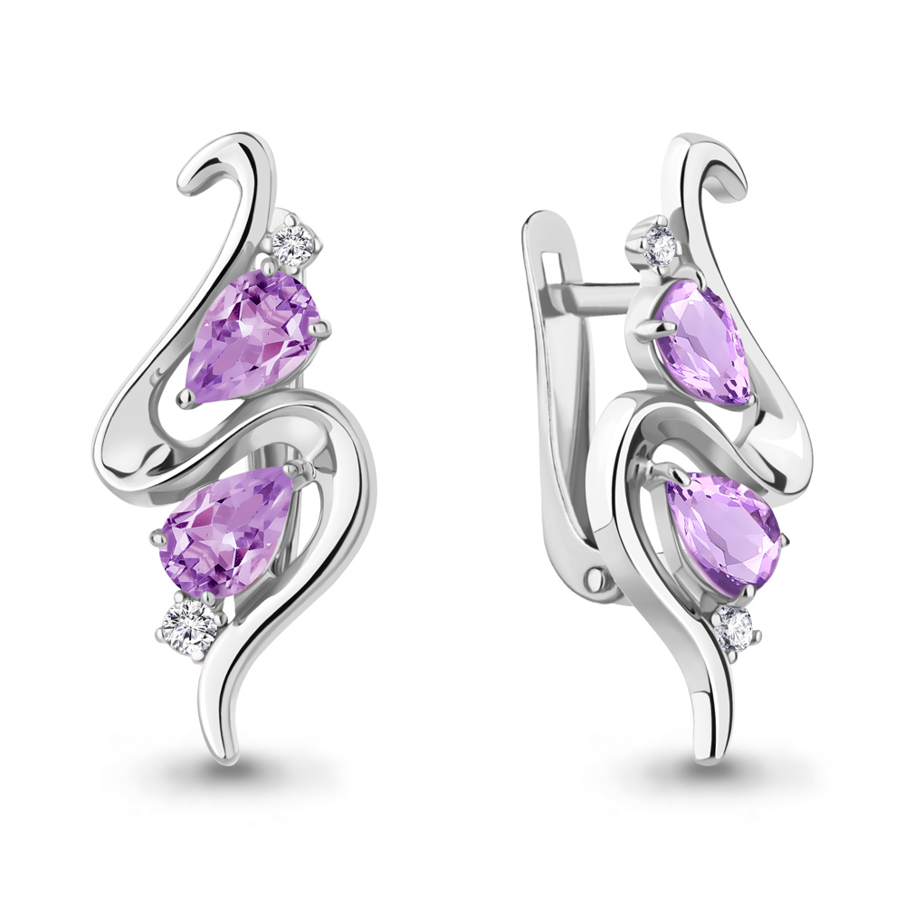 

Серьги из серебра с аметистом\фианитом Aquamarine Aquamarine 4765904А_925_р, 4765904А_925_р