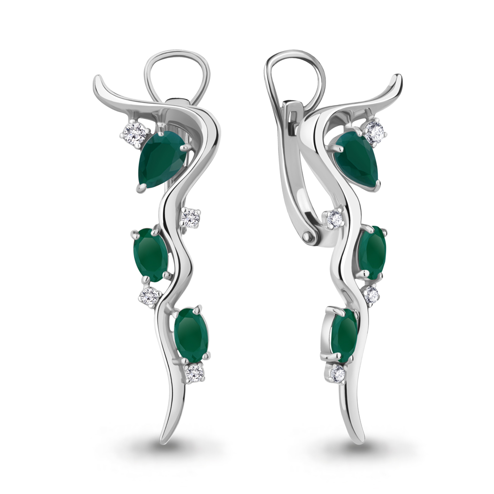 

Серьги из серебра с агатом\фианитом Aquamarine Aquamarine 4765809А_925_р, 4765809А_925_р
