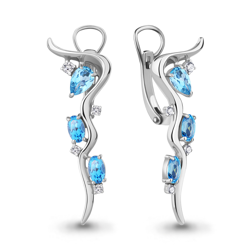 

Серьги из серебра с топазом\фианитом Aquamarine Aquamarine 4765805А_925_р, 4765805А_925_р