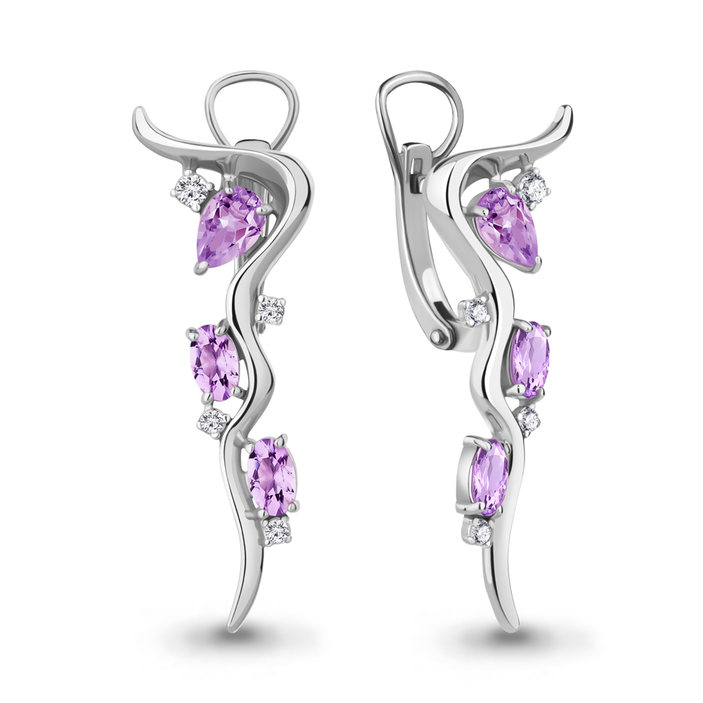 

Серьги из серебра с аметистом\фианитом Aquamarine Aquamarine 4765804А_925_р, 4765804А_925_р