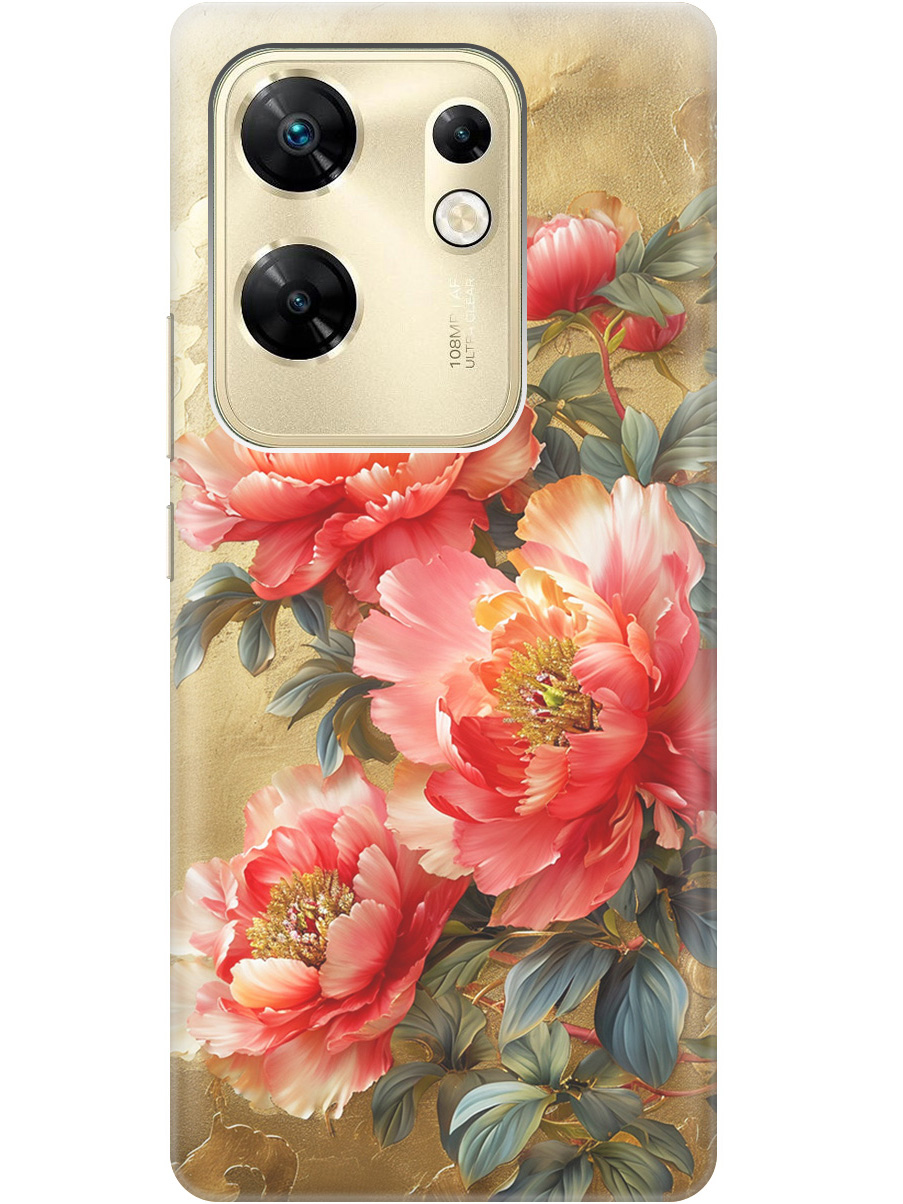 

Силиконовый чехол на Infinix Zero 30 4G с принтом "Винтажные пионы", Прозрачный;зеленый;золотистый;красный, 778687923
