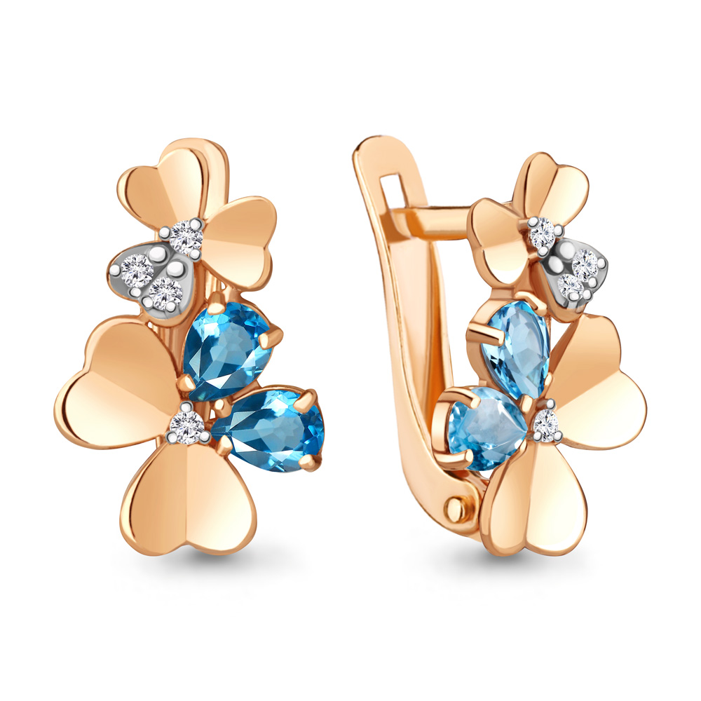 

Серьги из серебра с топазом\фианитом Aquamarine Aquamarine 4765205А_925_з, 4765205А_925_з