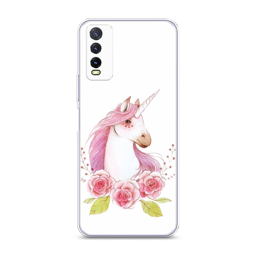 

Чехол на Vivo Y20 "Единорог цветы", Белый;розовый;серый, 263650-1