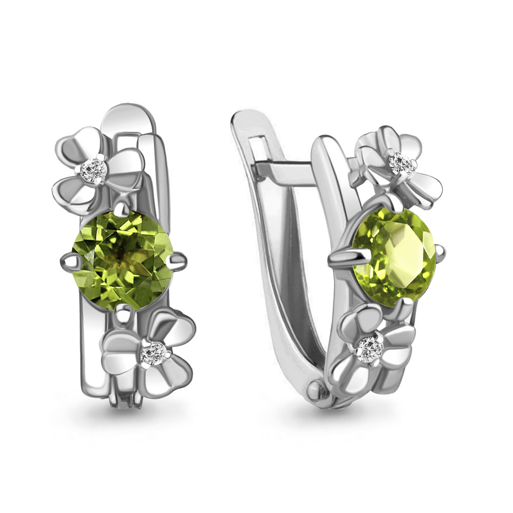 

Серьги из серебра с хризолитом\фианитом Aquamarine Aquamarine 4765107А_925_р, 4765107А_925_р
