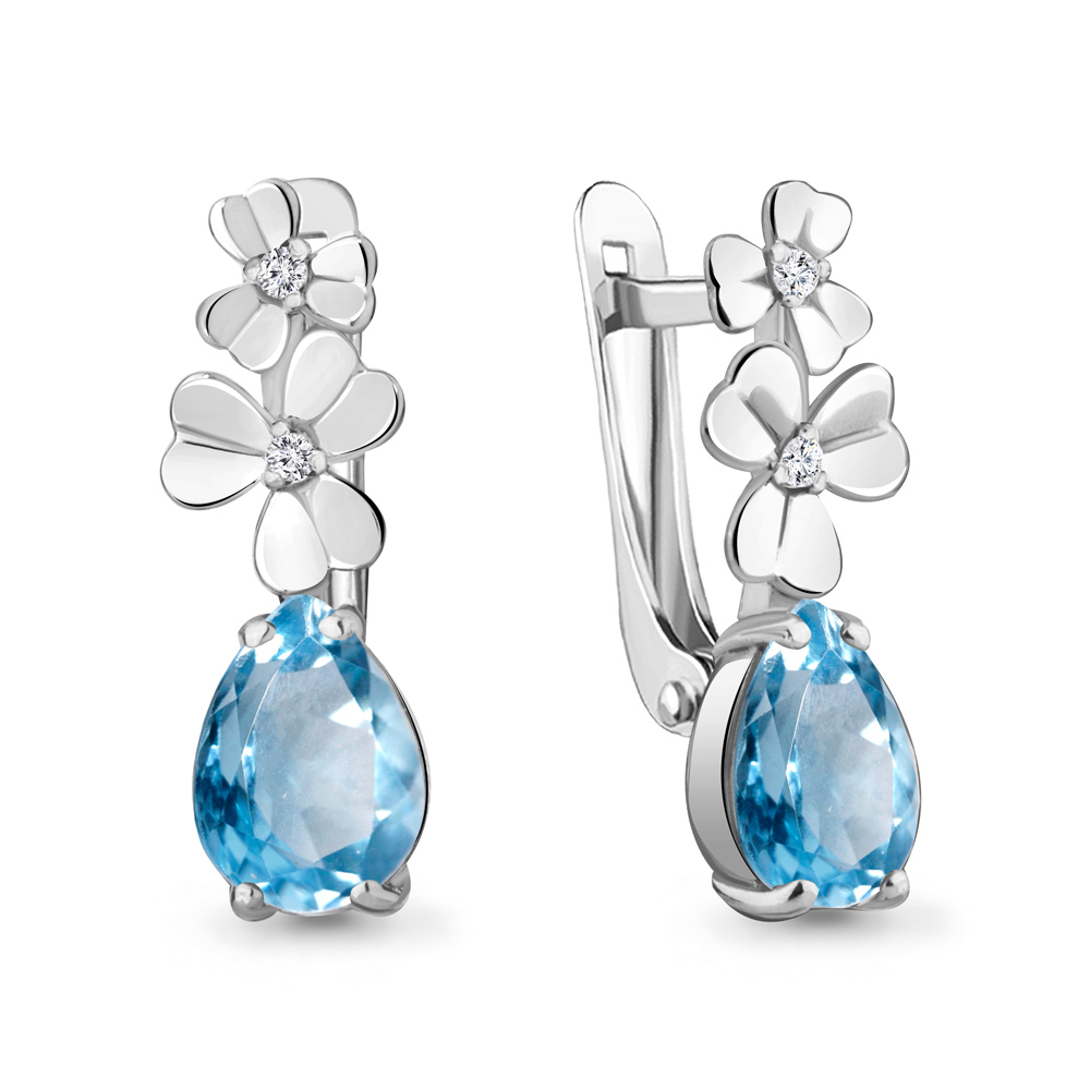 

Серьги из серебра с топазом\фианитом Aquamarine Aquamarine 4764905А_925_р, 4764905А_925_р