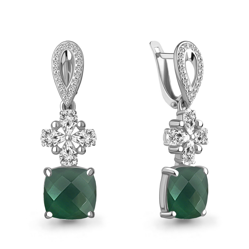 

Серьги из серебра с агатом\фианитом Aquamarine Aquamarine 4764809А_925_р, 4764809А_925_р