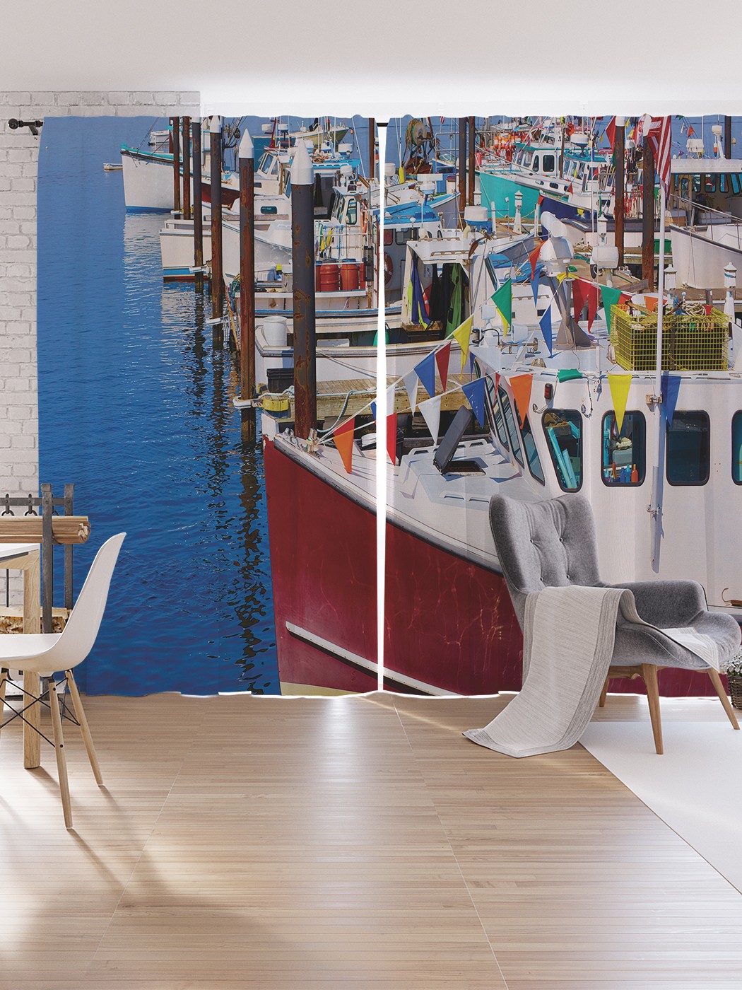 

Шторы под лён JoyArty "Причал катеров", серия Oxford DeLux, 340х265 см, Причал катеров