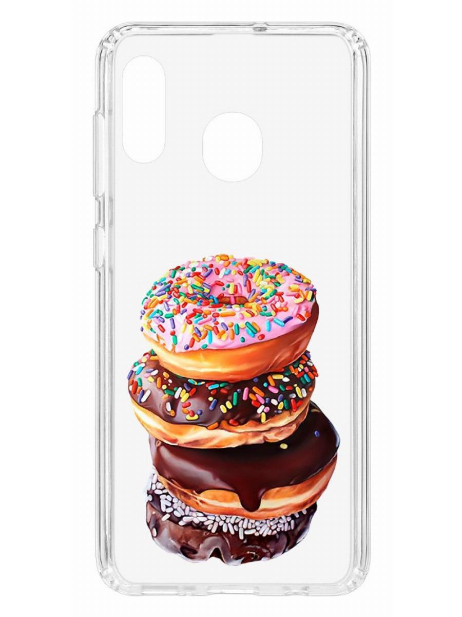 

Чехол на Samsung Galaxy A20 2019 Kruche Print Donuts, Прозрачный;разноцветный;черный;белый