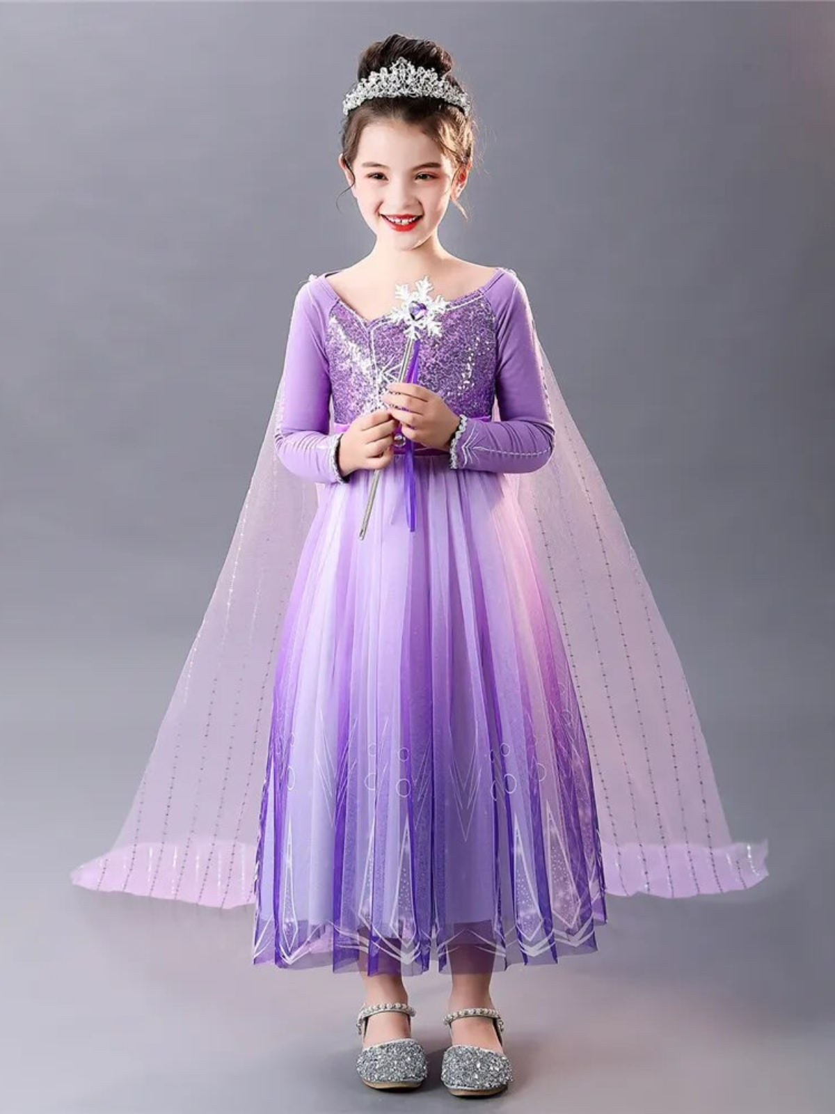 Карнавальное платье ROYAL FELLE принцесса Эльза, сиреневое - размер 110 сиреневое небо