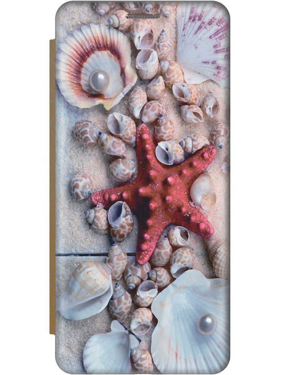 

Чехол-книжка на Honor 9A c принтом "Красная морская звезда" золотистый, Красный;серый, 9071