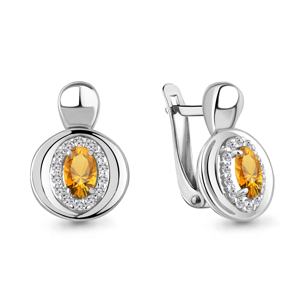 

Серьги из серебра с цитрином\фианитом Aquamarine Aquamarine 4764606А_925_р, 4764606А_925_р