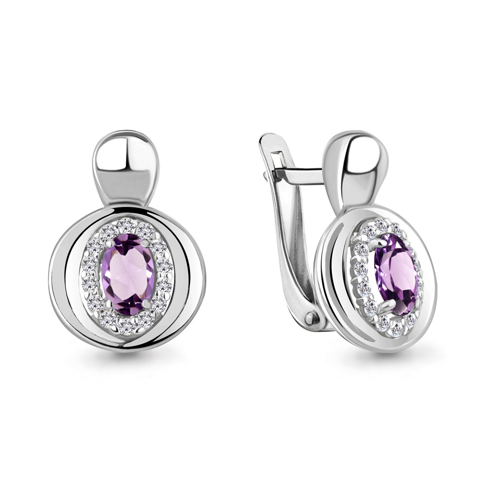 

Серьги из серебра с аметистом\фианитом Aquamarine Aquamarine 4764604А_925_р, 4764604А_925_р