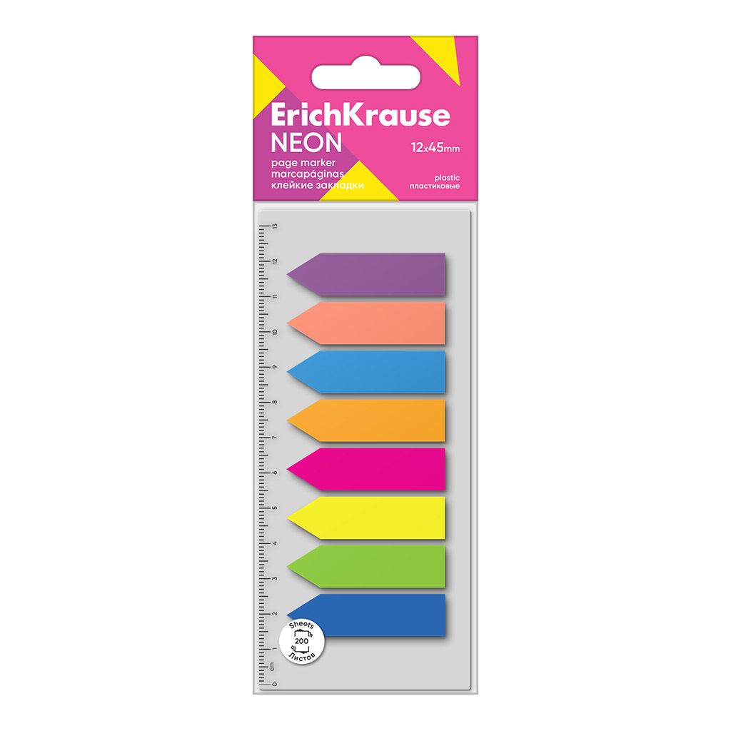 Клейкие закладки пластиковые ErichKrause Neon Arrows 61559 12х45 мм 200 листов 8 цветов 159₽