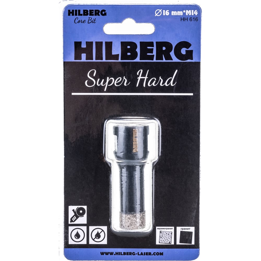 Коронка алмазная с воском по керамике и керамограниту Super Hard (16 мм; M14) Hilberg HH61