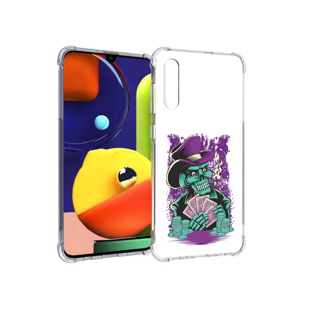 

Чехол MyPads Tocco для Samsung Galaxy A70 зеленый череп с картами (PT128584.546.361), Прозрачный, Tocco