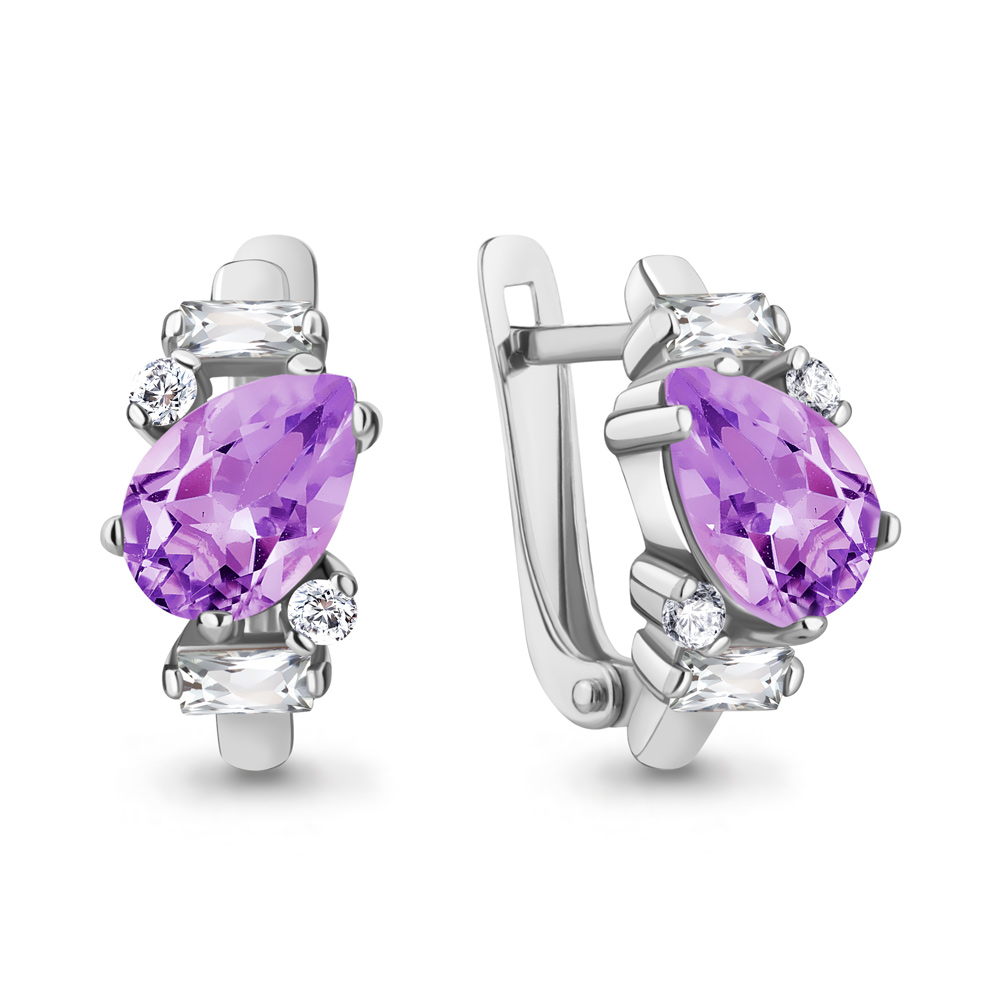 

Серьги из серебра с аметистом\фианитом Aquamarine Aquamarine 4762404А_925_р, 4762404А_925_р