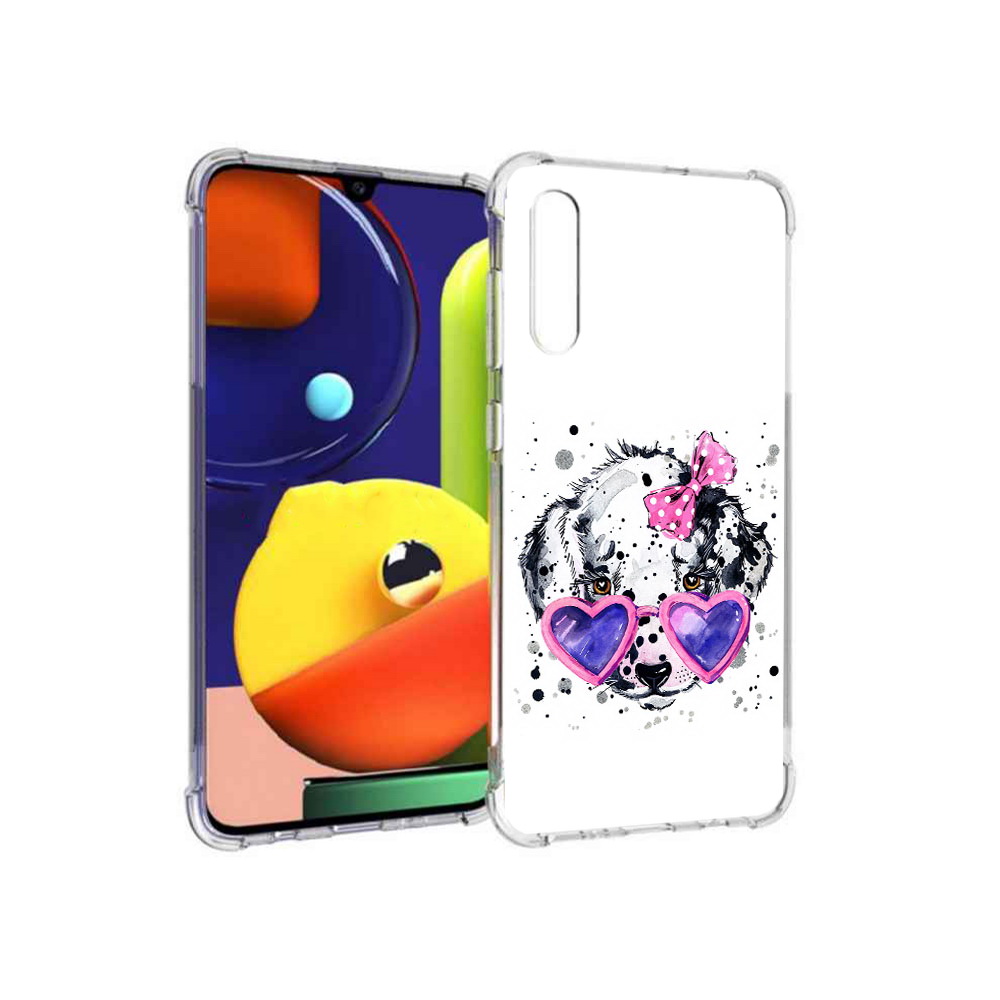 

Чехол MyPads Tocco для Samsung Galaxy A70 долматинец в очках (PT128584.546.337), Прозрачный, Tocco