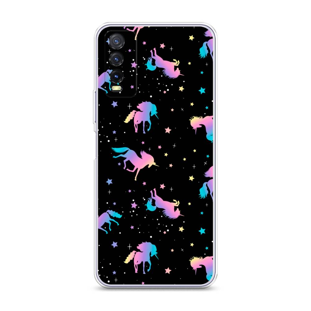 

Чехол на Vivo Y20 "Единороги градиент", Черный;розовый;голубой, 263650-1