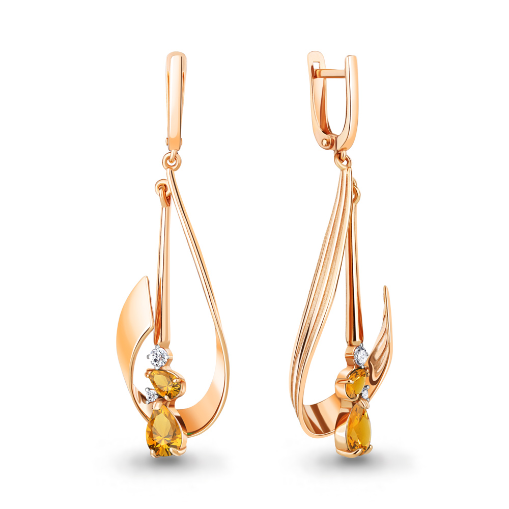 

Серьги из серебра с цитрином\фианитом Aquamarine Aquamarine 4761506А_925_з, 4761506А_925_з