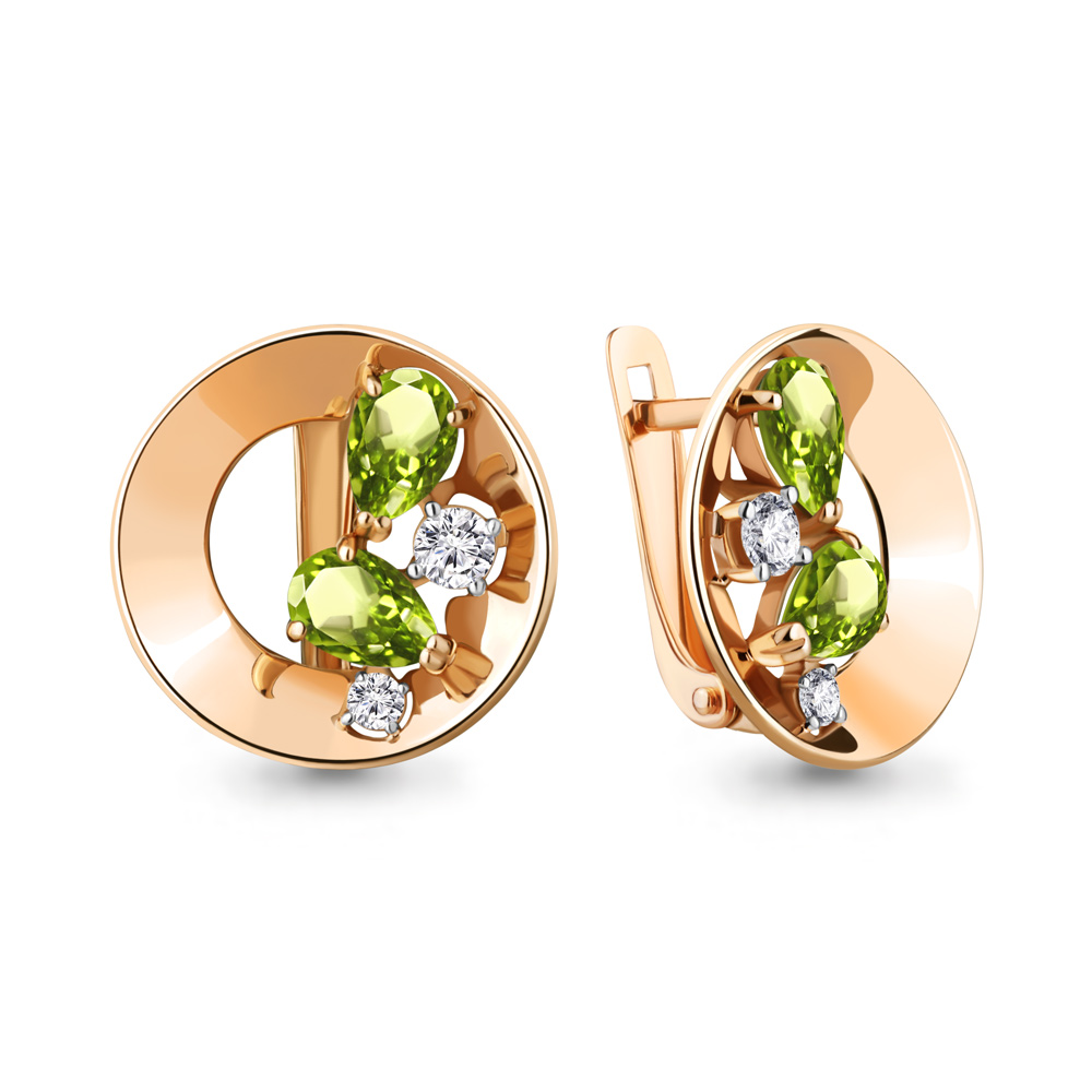 

Серьги из серебра с хризолитом\фианитом Aquamarine Aquamarine 4761307А_925_з, 4761307А_925_з