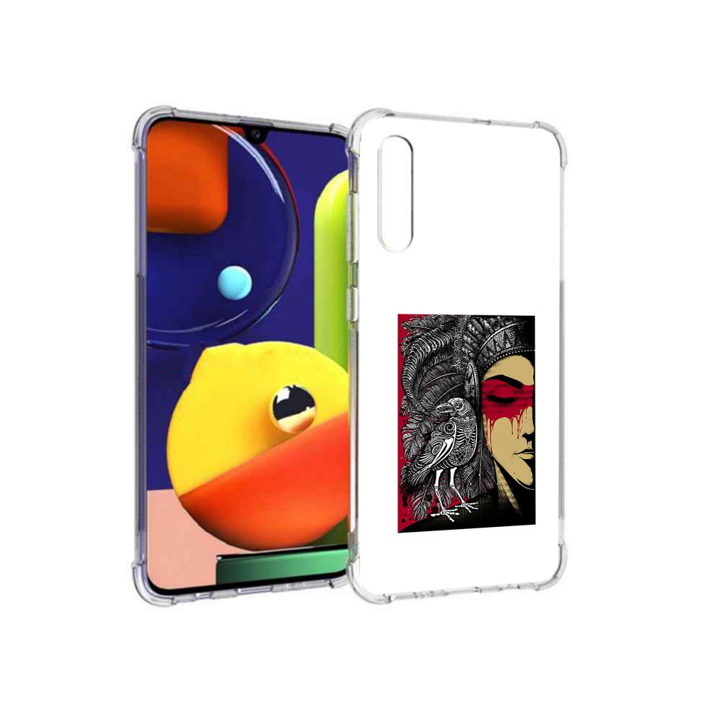 

Чехол MyPads Tocco для Samsung Galaxy A70 девушка с вороном в абстракции, Прозрачный, Tocco