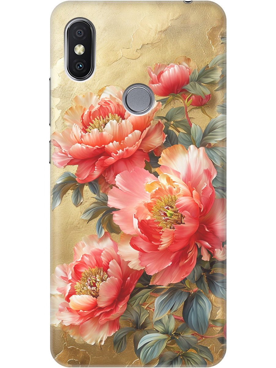 

Силиконовый чехол на Xiaomi Redmi S2 с принтом "Винтажные пионы", Прозрачный;зеленый;золотистый;красный, 718410223