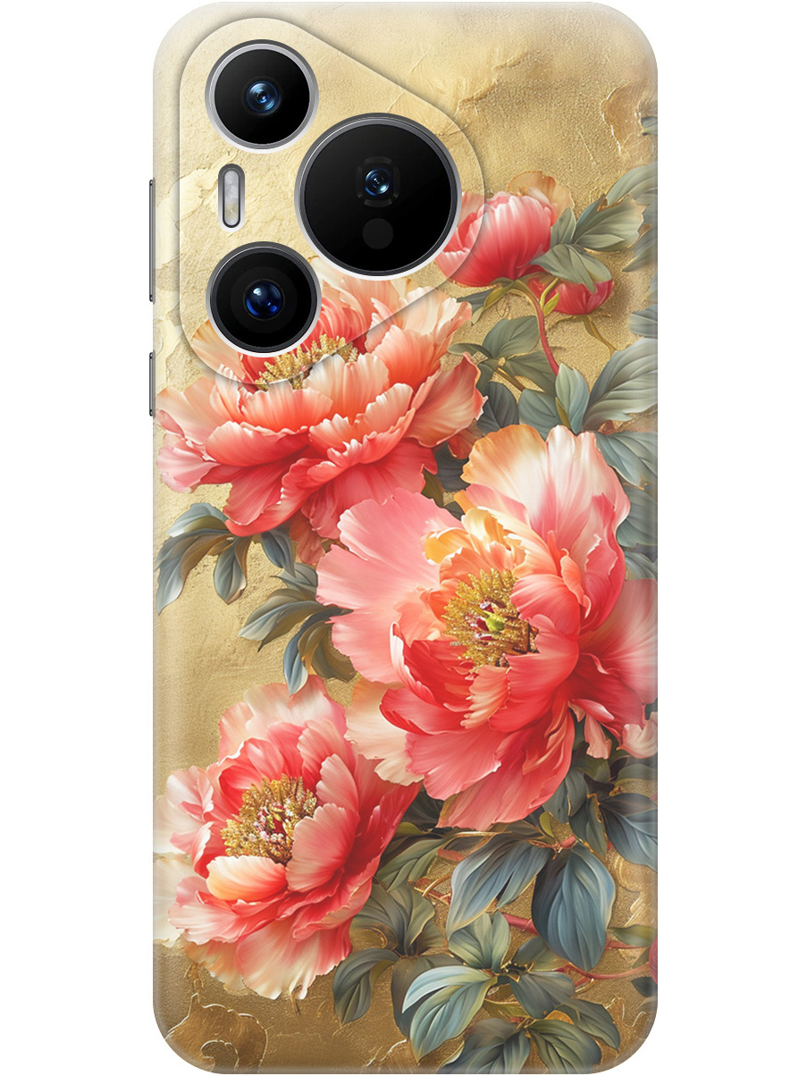 

Силиконовый чехол на Huawei Pura 70 с принтом "Винтажные пионы", Прозрачный;зеленый;золотистый;красный, 782624623