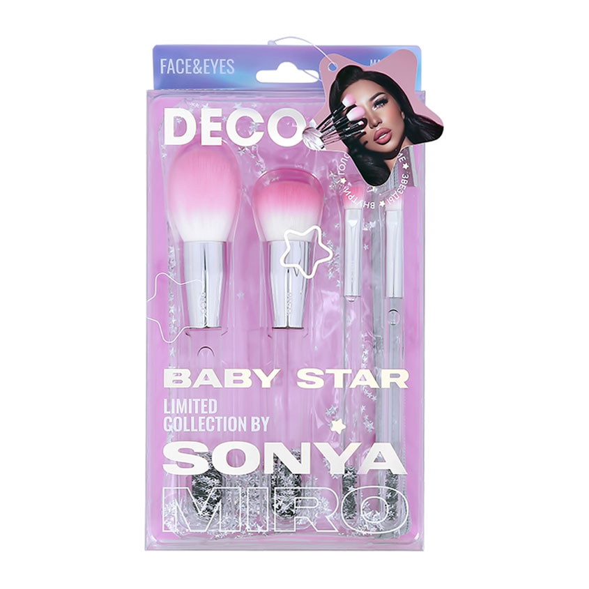 Набор кистей для макияжа DECO. BABY STAR BY SONYA MIRO в чехле 4 шт