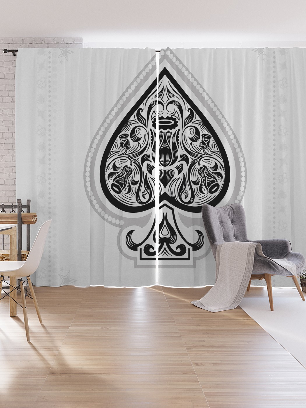 

Шторы под лён JoyArty "Цветочный туз пик", серия Oxford DeLux, 340х265 см, Цветочный туз пик