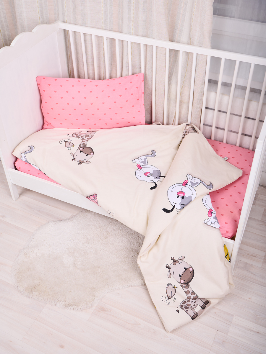 фото Комплект постельного белья для новорожденного сердечки сонный гномик, розовый