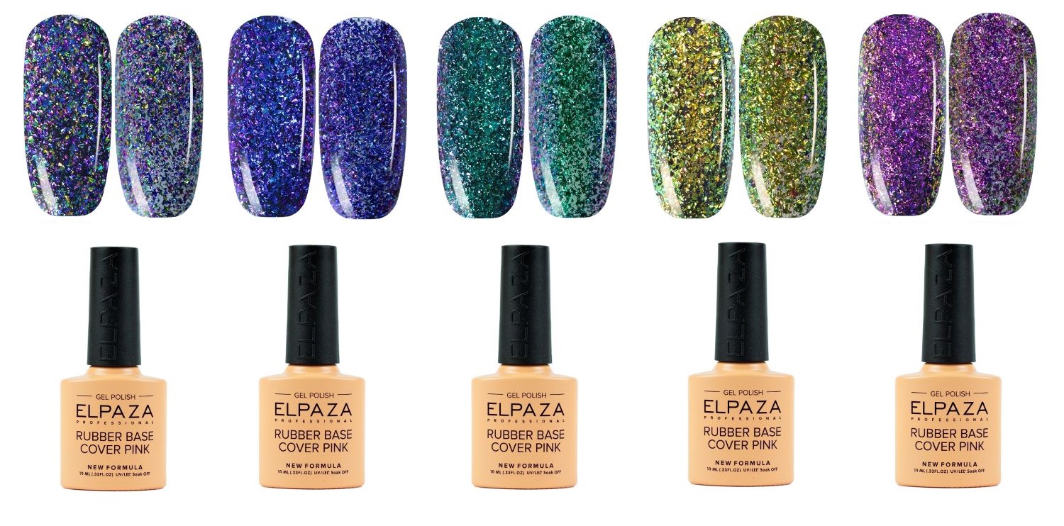 

Набор камуфлирующих каучуковых баз Elpaza Aurora Shine Rubber Base блестящие 5 шт, Elpaza Cover Base