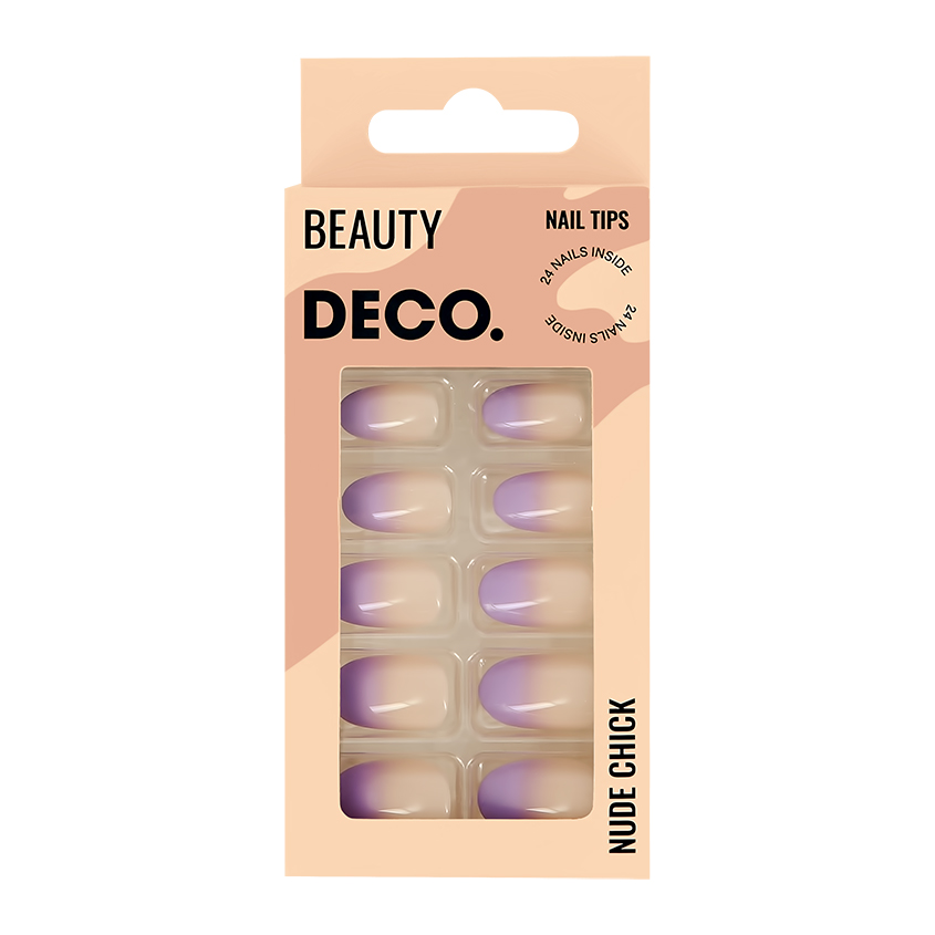 Набор накладных ногтей DECO. NUDE CHICK violet ombre (24 шт + клеевые стикеры 24 шт) профессиональный набор кисточек luvv премиум качество бежевый 10шт