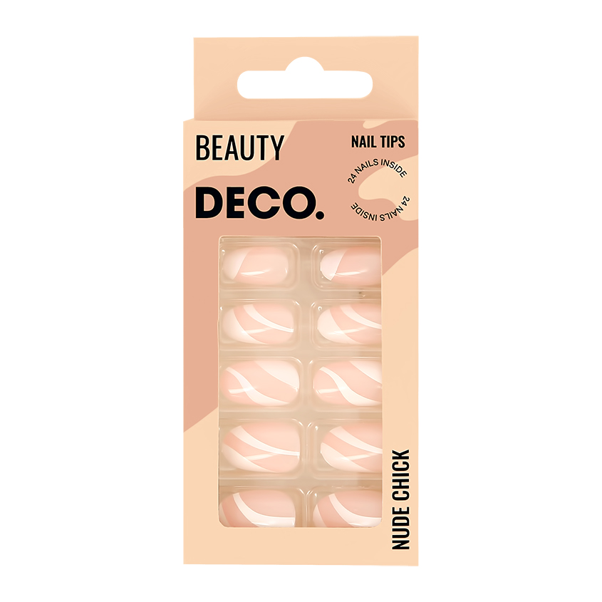 Набор накладных ногтей DECO. NUDE CHICK white lines (24 шт + клеевые стикеры 24 шт) soft silver набор antibacterial cotton towels полотенца для лица и тела 3 шт песчаный берег бежевый