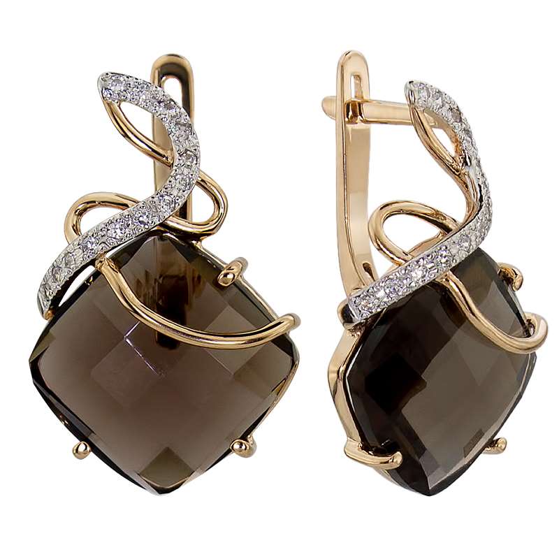 

Серьги из красного золота с фианитом, раухтопазом ALORIS Серьги 1126РКц, Серьги 1126РКц