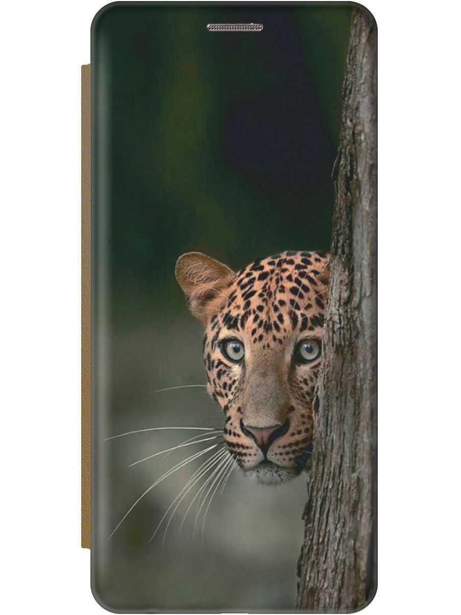 

Чехол-книжка на Honor 9 Lite c принтом "Подглядывающий леопард" золотистый, Зеленый;коричневый, 9066