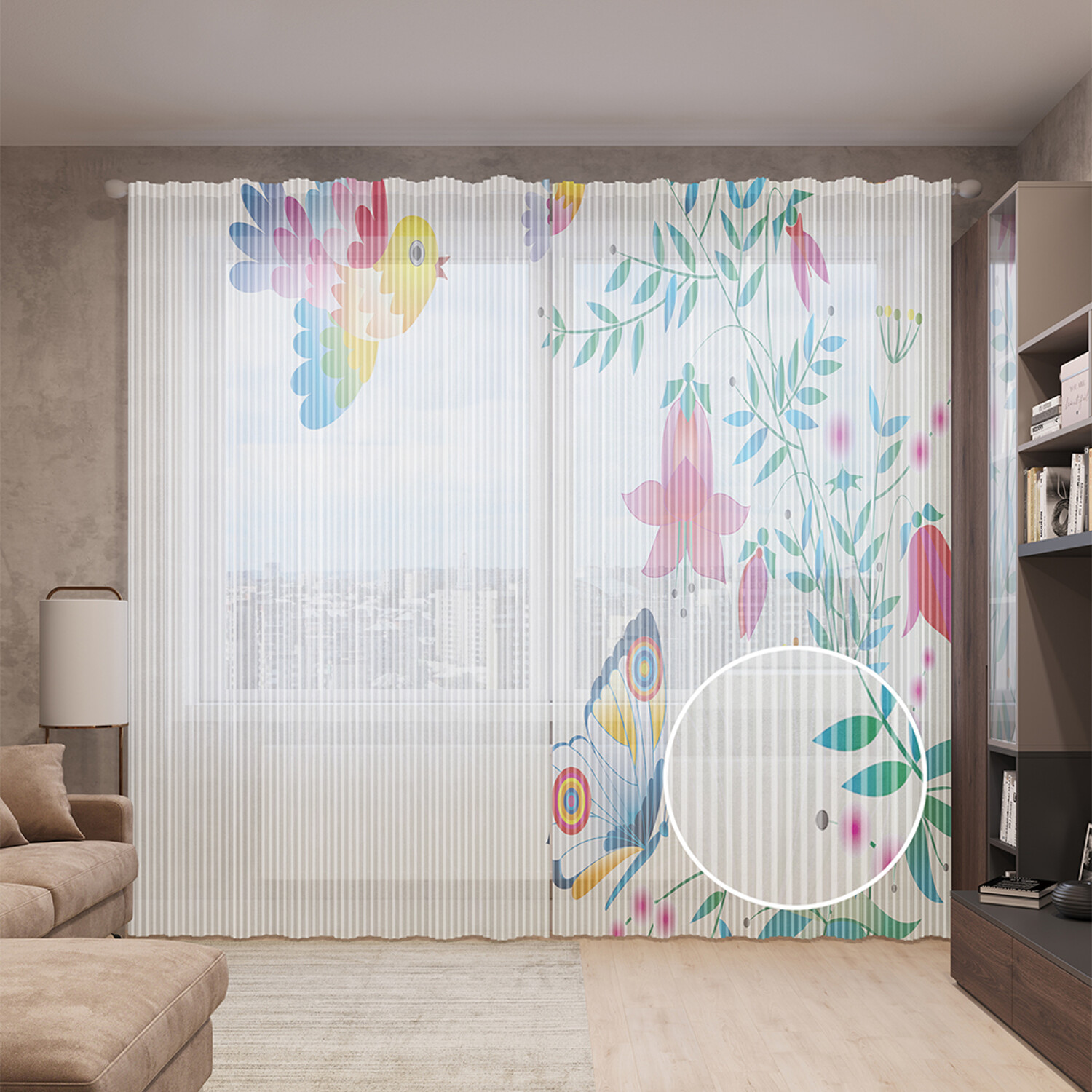 

Тюль вуаль на шторной ленте с принтом JoyArty "Стремление к цветам", 310х265 см, Стремление к цветам