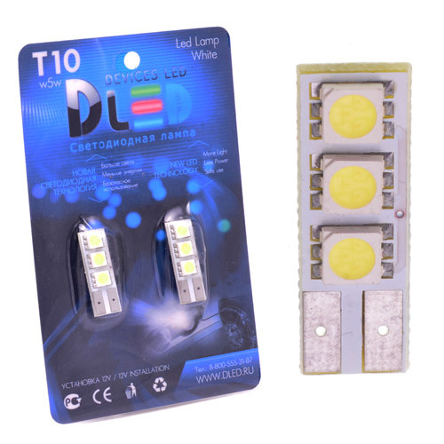 

Светодиодная автомобильная лампа T10 - W5W - 3 SMD 5050 односторонняя (Комплект 2 лампы.), T10 - W5W - 3 SMD 5050 односторонняя