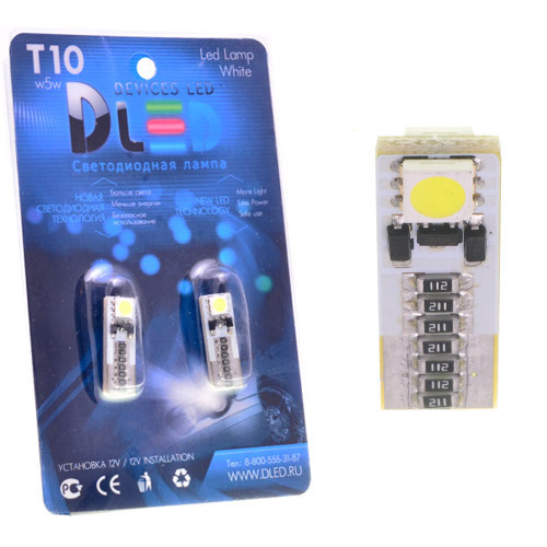 

Светодиодная автомобильная лампа T10 - W5W - 2 SMD 5050 (с обманкой) (Комплект 2 лампы), T10 - W5W - 2 SMD 5050 (с обманкой)