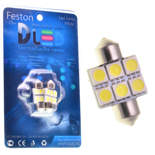 фото Светодиодная автомобильная лампа c5w fest 31мм sv8,5 - 6 smd (1 шт-лампа.) dled