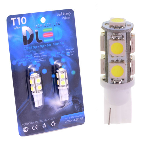 

Светодиодная автомобильная лампа T10 - W5W - 9 SMD 5050 (Комплект 2 лампы.), T10 - W5W - 9 SMD 5050