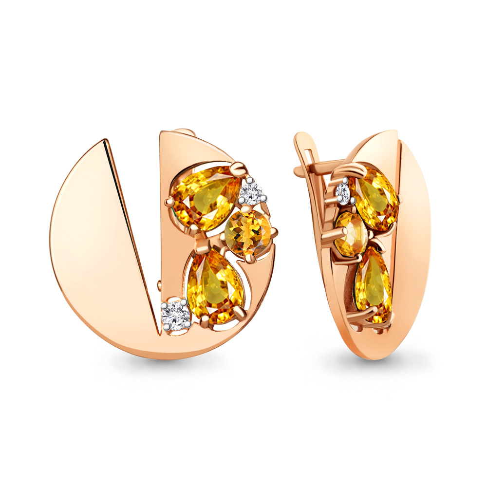 

Серьги из серебра с цитрином\фианитом Aquamarine Aquamarine 4761006А_925_з, 4761006А_925_з