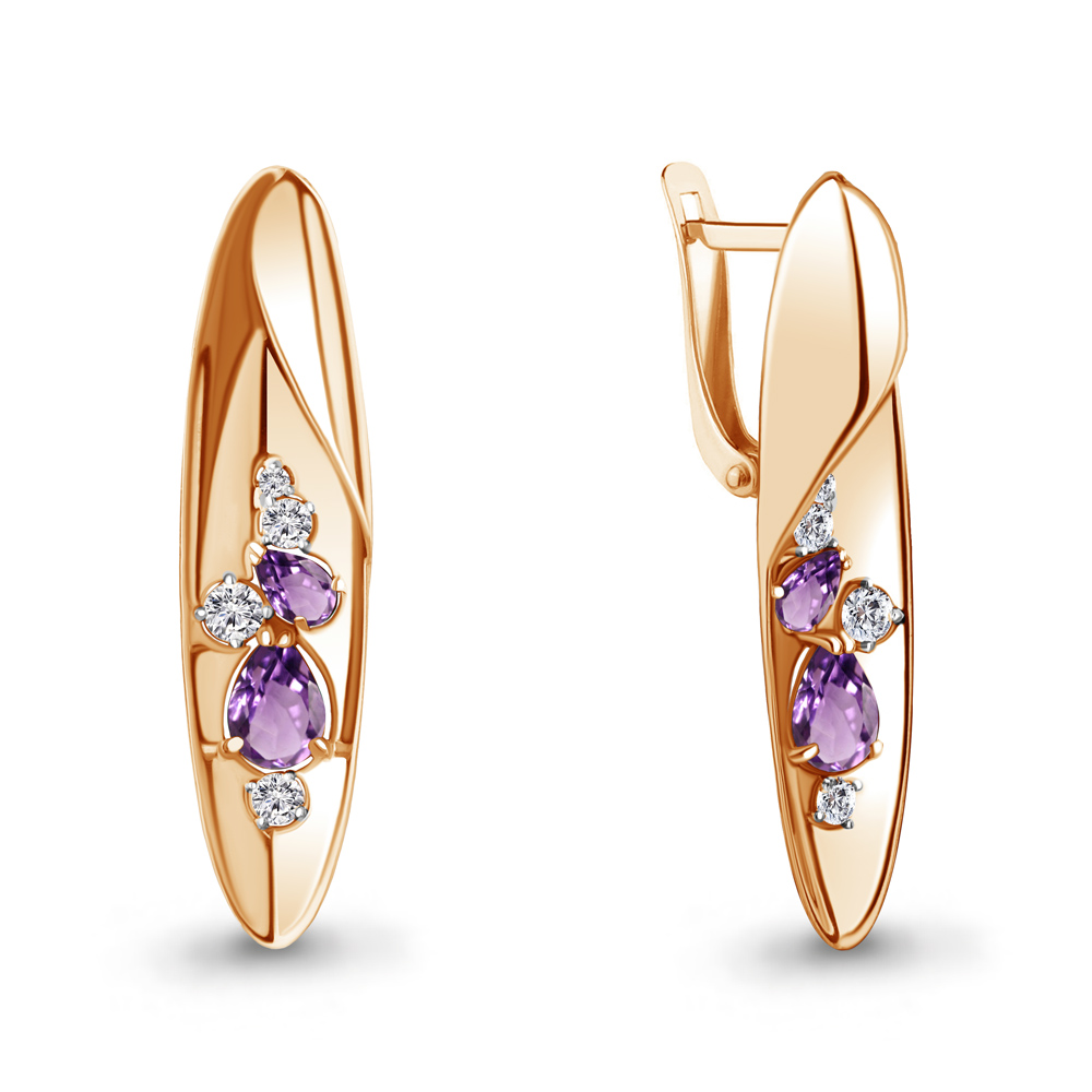 

Серьги из серебра с аметистом\фианитом Aquamarine Aquamarine 4760904А_925_з, 4760904А_925_з