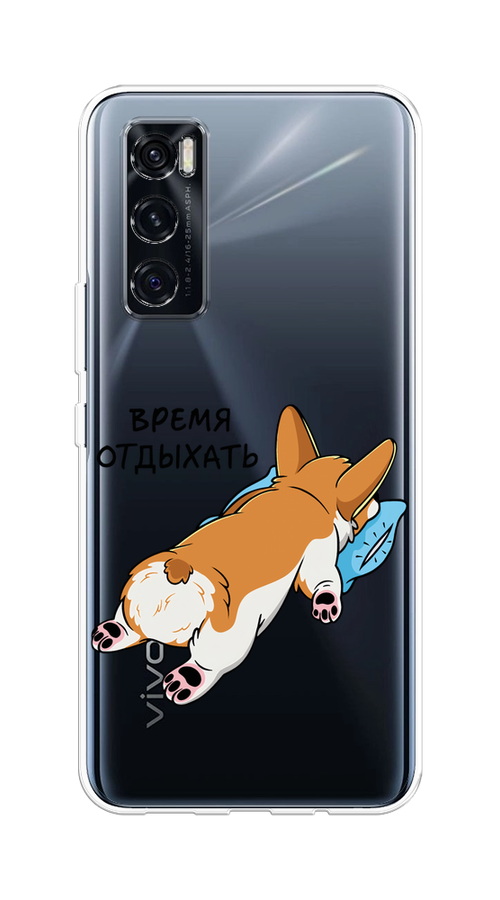 

Чехол на Vivo V20 SE "Корги отдыхает", Черный;коричневый;голубой, 263550-1