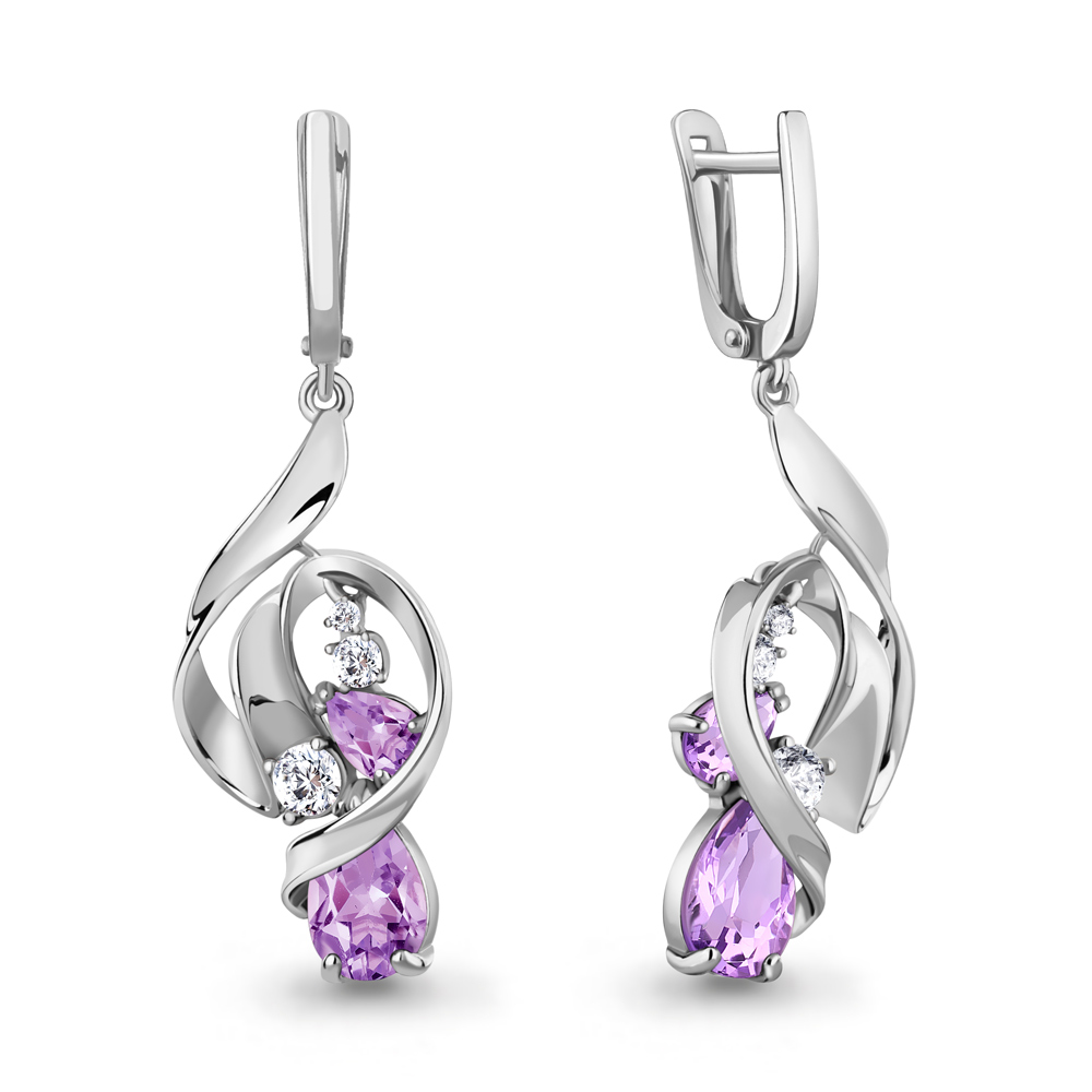 

Серьги из серебра с аметистом\фианитом Aquamarine Aquamarine 4760504А_925_р, 4760504А_925_р